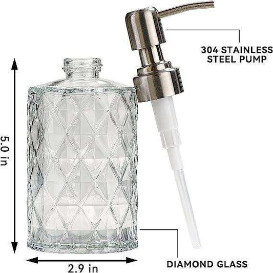 350ml Diamond White Glass Soap Dispenser with 304 Stainless Steel Pump