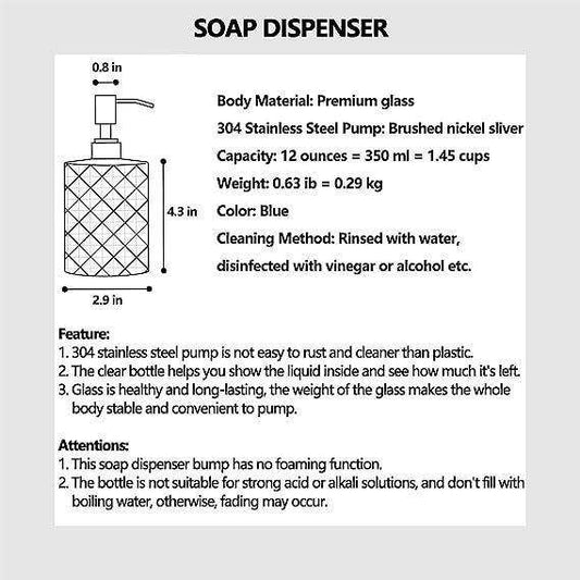 350ml Diamond White Glass Soap Dispenser Blue