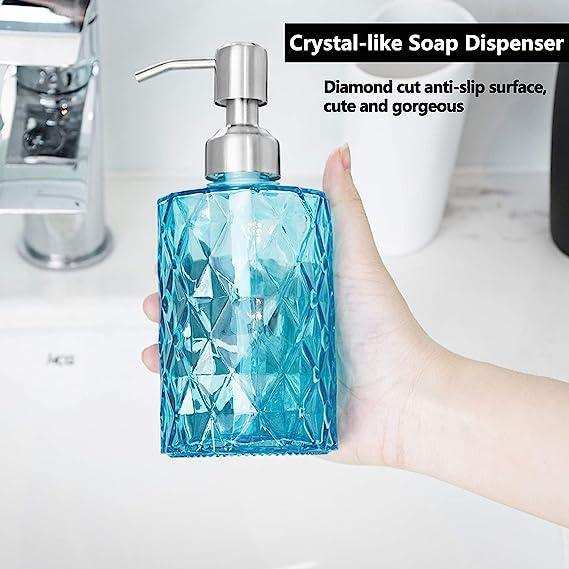 350ml Diamond White Glass Soap Dispenser Blue