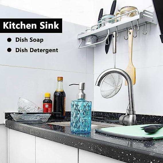 350ml Diamond White Glass Soap Dispenser Blue