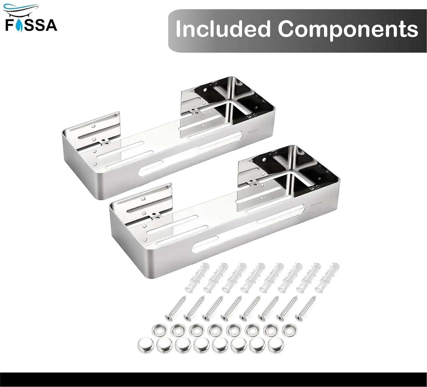 Square Stainless Steel Wall Storage Shelf (Silver) 2 Set