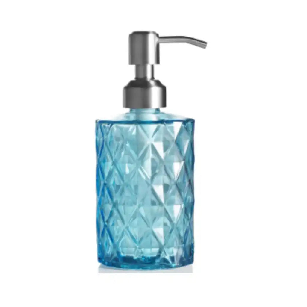 350ml Diamond White Glass Soap Dispenser Blue